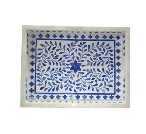 Bandeja de servicio de plástico de mármol de bambú hecha a mano envejecida de la mejor calidad de Color personalizable para el hogar, bandeja de incrustaciones de hueso de comida de decoración India - Product Image 1