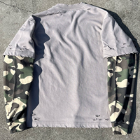 T-shirts imprimés camouflage personnalisés de haute qualité, en coton, pour hommes, style streetwear déchiré, surdimensionné, double couche, manches longues