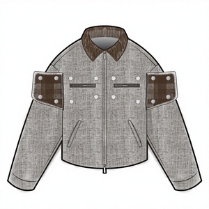 เสื้อแจ็คเก็ตผ้าแคนวาสแบบซิปคู่ พร้อมปกเสื้อสีตัดกันและแผ่นปิดบุขนสัตว์ลายสก็อต - Product Image 2