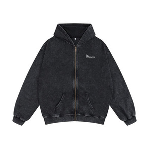 Sudadera con capucha vintage para hombre con cremallera, de felpa francesa gruesa y cómoda, estilo oversize, personalizable, estilo streetwear. - Product Image 1