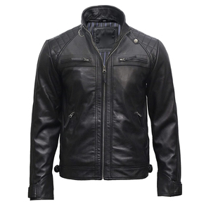 Veste en cuir noire élégante pour homme, toutes tailles, avec logo personnalisé et étiquette privée. - Product Image 2