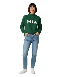 Sweat-shirt vert à col roulé pour femme avec imprimé lettre MIA, manches longues, en coton tricoté, pour l'automne - Product Image 1