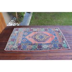 Alfombra Turca Vintage de 3.37x5.7 pies, Alfombra Decorativa, Alfombra de Lana Azul - Product Image 3