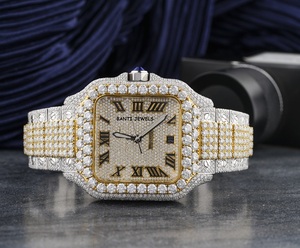 Montre de luxe sertie de moissanite, deux tons or et argent, montre de poignet hip-hop avec cadran romain - Product Image 1
