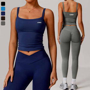 ชุด2ชิ้นบราออกกำลังกายสำหรับผู้หญิงบราเล่นกีฬาโยคะคอวีนำกลับมาใช้ใหม่ชุด2ชิ้นกางเกงเลคกิ้งเอวสูงสำหรับยิม - Product Image 1
