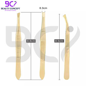 Pinces à épiler pour sourcils, outils d'épilation, couleur dorée, acier inoxydable, pointe inclinée plate, forme incurvée, pinces de beauté - Product Image 2