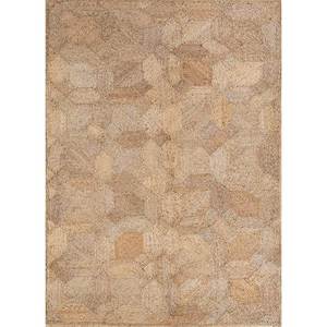 พรมทอแบนสีเบจและสีน้ำตาล Nomadic Threads ทำจากปอกระเจาและป่าน ขนาด 9x12 ฟุต ลายเรขาคณิตนามธรรม รูปทรงสี่เหลี่ยมผืนผ้า สำหรับห้องนั่งเล่น รุ่น PDJT-470 - Product Image 1