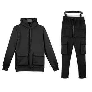 Vente en gros Tenue de jogging 100% coton solide unisexe pour l'hiver Ensemble deux pièces Sweats à capuche Vêtements d'entraînement - Product Image 3