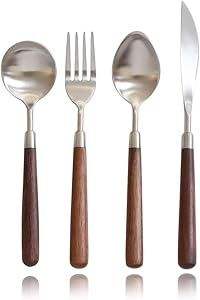 ชุดช้อนส้อมไม้และสแตนเลสที่มีสไตล์สำหรับเชฟมืออาชีพและการตกแต่งโต๊ะอาหารที่บ้าน - Product Image 5