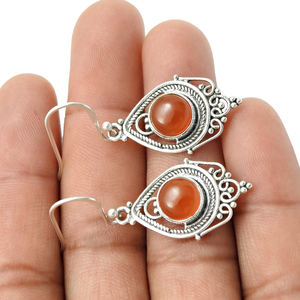 Boucles d'oreilles en argent Sterling massif 925 pierres précieuses cornaline naturelle Design élégant pour femmes fille fabricant de bijoux faits à la main - Product Image 5