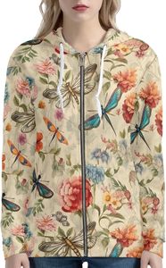 เสื้อมีฮู้ดแบบมีซิปสำหรับผู้หญิงผ้าฝ้าย100% แขนยาวคอกลมพิมพ์ลายสีแนวลาดเอียงสวมใส่สบายดีไซน์ใหม่ - Product Image 3