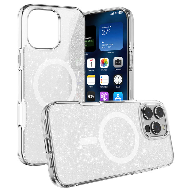 Wholesale for iPhone 16 Pro Max Built-in Wireless Charging Magnetic Flash Anti-yellowing Transparent Cell Phone Case