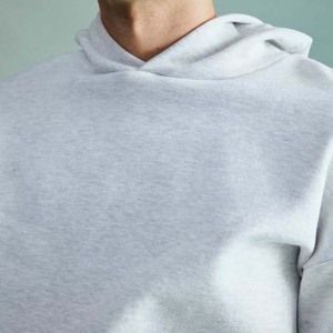 Sudadera con capucha recortada de alta calidad para hombre, sudadera estándar bordada de lana de felpa de algodón gris personalizada, transpirables básicos - Product Image 3