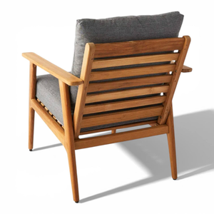 Fauteuil de jardin minimaliste en teck, chaise d'extérieur rembourrée avec coussin moelleux, siège de salon de patio - Product Image 5