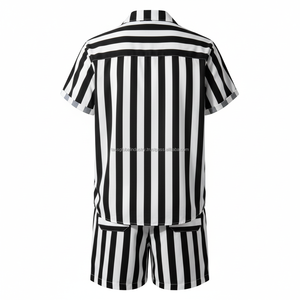 ชุดเซ็ตเสื้อผ้าผู้ชายลายทางสีดำขาวแบบ OEM สั่งทำพิเศษ - ชุดฤดูร้อน 2 ชิ้น - Product Image 4