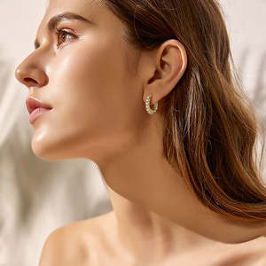 Superior Spark Diamond Stud <b>Earrings</b> with Elegant Round Shape Polished Metal for Fashion Party and Formal Event Use from India - Product Image 4