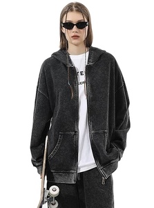 Sweat à capuche zippé personnalisé brodé, délavé à l'acide, 100% coton, pour homme, style vintage, streetwear, marque, vente en gros - Product Image 4