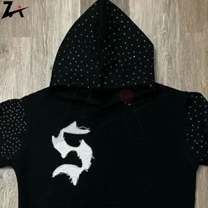 Sweat à capuche en coton lourd Star Struck Broderie avec appliques strass Coupe courte Coupe carrée Patch personnalisé Pull Streetwear - Product Image 3