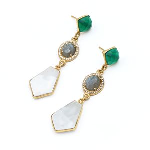 <b>Handcrafted</b> Green Onyx Labradorite Lace Agate Drop | 18K Gold Plated Trendy Women's Wedding <b>Jewelry</b> | Wholesale Manufacturer - Product Image 1