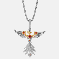 Pendentif Phénix Diamant Personnalisé, Collier Oiseau de Feu Glacé, Micro-Pavé, Bijoux Hip Hop, Chaîne en Acier Inoxydable pour Homme, Argent Tibétain Glacé