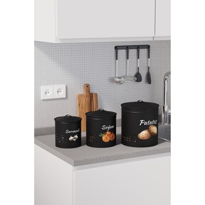 Cubo de Almacenamiento de Metal Negro de 3 Niveles para Papas, Cebollas y Ajos con Tapa Metálica (Negro/Negro) - Product Image 2