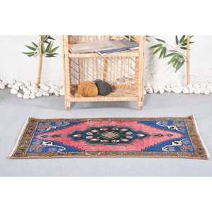 Alfombra Vintage de lana rosa y azul de 1,8x3,3 pies, diseño de retales Rectangular de Oriente Medio para sala de estar, coche, rompecabezas de látex, alfombra para pasillo - Product Image 1