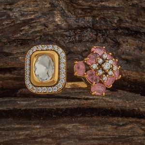 Kundan Fashionable <b>Gold</b> Plated Finger <b>Ring</b> Princess Cut Diamond Trendy Style Free Size Gift Jewelry - Product Image 4