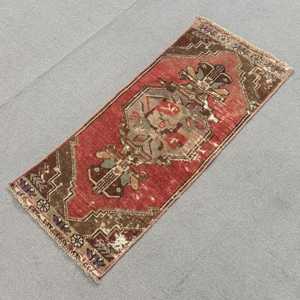 1.3x3 ft Rug, Turkish Vintage Rug, <b>Red</b> Brown Ombr <b>Wool</b> Rug - Product Image 2