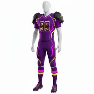Uniforme de football américain haut de gamme, maillot à col en V, pantalon court extensible, logos et noms personnalisés - 100% polyester, séchage rapide, respirant - Product Image 4