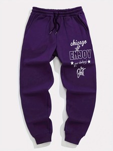 Pantalones de chándal de cintura alta de lona elásticos y cómodos para hombre, pantalones de uso diario con cintura elástica y bolsillos con cremallera, talla XL - Product Image 5