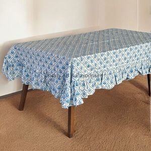 Nappe indienne en coton faite à la main belle couverture de Table en coton imprimé bloc à la main pour nappe de mariage à vendre - Product Image 2