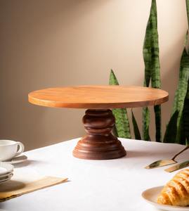 Soporte Clásico para Tartas de Madera Tallada a Mano, Pedestal Redondo de Madera Maciza para Postres, Bandeja de Exhibición y Servicio para Panadería, Cafetería y Vajilla - Product Image 1