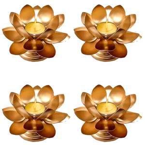 Support de bougie en métal en forme de lotus, décoration d'intérieur, occasions, Diwali (bougie en verre non incluse) - Product Image 6