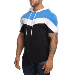 2024 venta al por mayor Atlético hombres manga corta 3 colores bloqueados con logotipo personalizado gimnasio Sudadera con capucha - Product Image 1