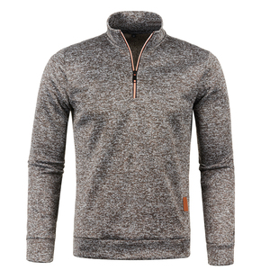 Automne décontracté hommes 100% coton vêtements d'extérieur à manches longues col montant demi fermeture éclair mince polaire hauts couleur unie pulls amples - Product Image 2
