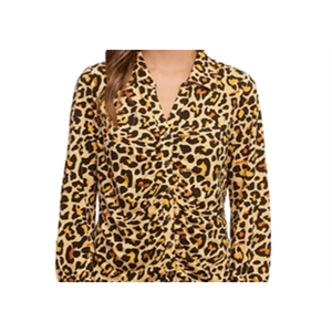 Camicia in maglia di chiffon satinato con arricciatura frontale a filo singolo, stampa floreale leopardata vintage, taglia XL, formale vintage per primavera autunno - Product Image 5