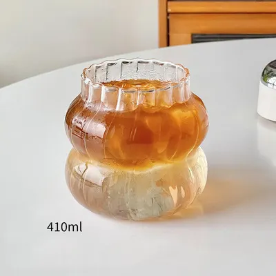 Dikey şerit kabak şekilli cam iplik fincan borosilikat Drinkware soğuk içme çay sütlü içecek meyve suyu buz kahve kupa