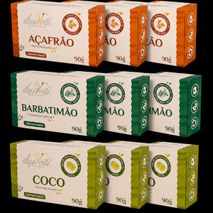 Alquiverde Kit de Jabones Vegetales Naturales Veganos Ecológicos Hechos a Mano (Paquete de 9) - Azafrán, Barbatimao, Aroeira, Coco - Product Image 4