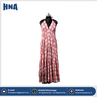 Nouvelle Robe Longue Décontractée d'Été pour Femme, Imprimée, en Rayonne Tissée, Col Halter, Dos Nu, Respirante, Taille Naturelle, Idéale pour la Plage et les Fêtes