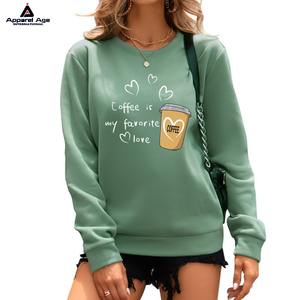 Latest Design Women's Plus Size Long Sleeves T-shirts 320g 100%Cotton Crew Neck Sweatshirt Custom Printing LOGO Fleece Sweater - Product Image 2