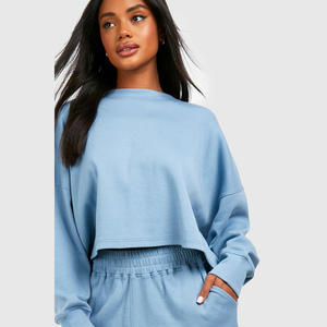 Conjuntos de 2 Piezas de Verano para Mujer, 100% Algodón, Cuello Redondo, Sudadera Corta, Pantalones Cortos, Hombros Caídos, Manga Corta, Ropa Urbana Transpirable - Product Image 4