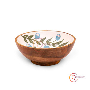 Introducing the Exquisite Handcrafted <b>Wooden</b> Decorative Bowl Featuring Vibrant Tropical Monstera Leaf Patterns <b>Set</b> Against Soft - Product Image 1