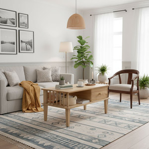 Scandinavian Design Rectangular Ash Wood <b>Coffee</b> <b>Table</b> with Drawers 100x50x55cm Durable Living Room Furniture - Product Image 3