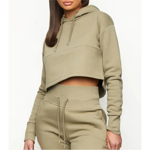 Sudadera con capucha recortada personalizada de alta calidad Sudadera con capucha de algodón para mujer - Product Image 1