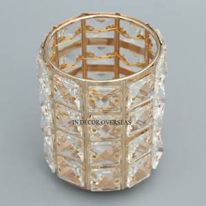 Ensemble de vente chaude de 2 supports en métal plaqué or de haute qualité et de bougeoirs de créateur uniques en perles de cristaux clairs d'Inde - Product Image 6