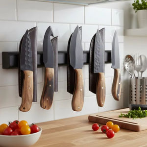 Ensemble de couteaux de chef en acier au carbone forgé à la main, 5 pièces, couteau de cuisine professionnel, manche en bois, étui en cuir, cuisine - Product Image 2
