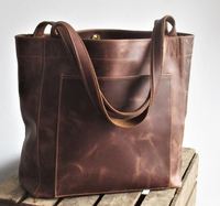 Fourre-tout en cuir marron, grand sac à bandoulière, sac de shopping en cuir