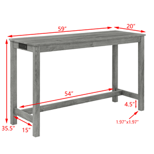 Mesa de Bar con Tomacorrientes de 59 Pulgadas, 3 Taburetes Tapizados, Juego de Mesa y Sillas de Comedor de 4 Piezas para Sala de Estar u Oficina en Casa - Product Image 5