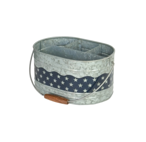 Americana Porte-ustensiles ovale en métal à 4 sections avec poignée en bois à rotation libre Vaisselle de table Poignées tombantes Design - Product Image 1