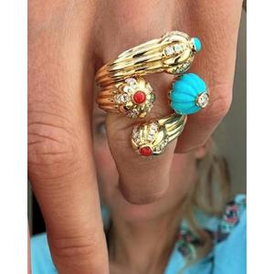 Anillo de Latón Chapado en Oro con Textura Colorida y Elegante, Ajustable, Hecho a Mano, Resistente al Deslustre y al Agua, Joyería, Regalo de Boda - Product Image 1